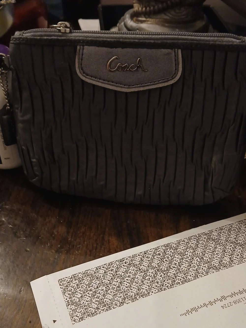 Coach Gray Pleated Wristlet Clutch